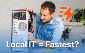 An IT technician provides on-site business office support to repair a computer.